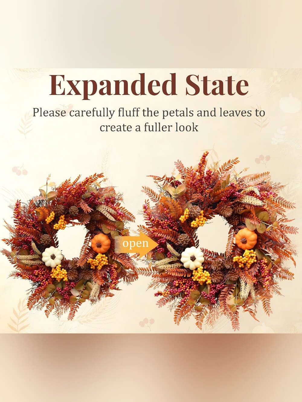 NIB 22" Fall Harvest Pumpkin Berry Front Door Wreath Autumn Decor - Picture 3 of 7